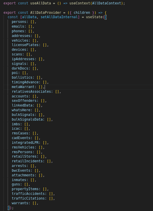 AllData context listing darkDocs next to persons, phones, vehicles, and signals