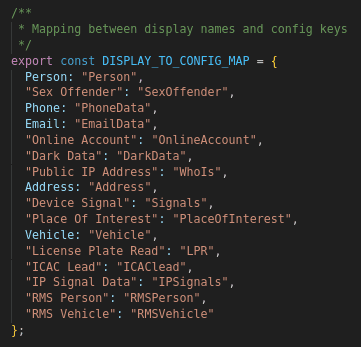 Search data configuration referencing DarkData and darkDocs