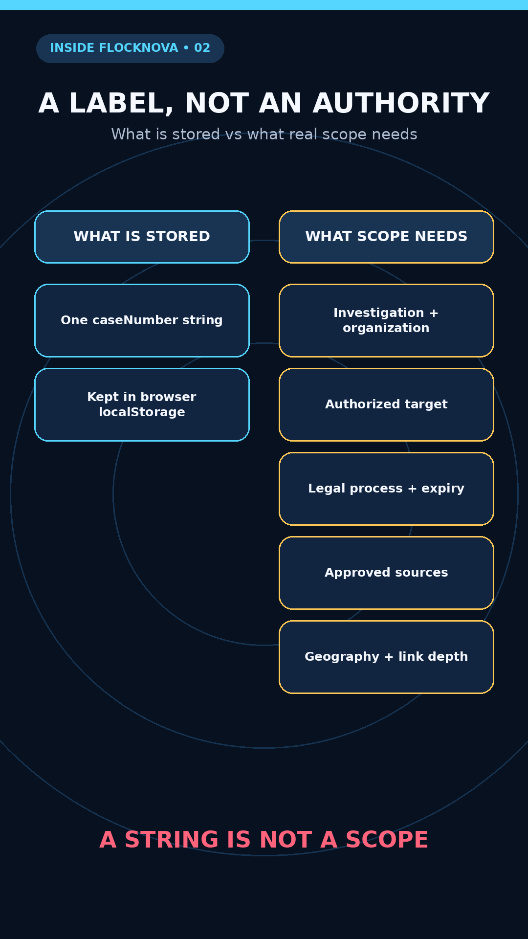 Explainer diagram comparing the stored case string with the properties real scope needs