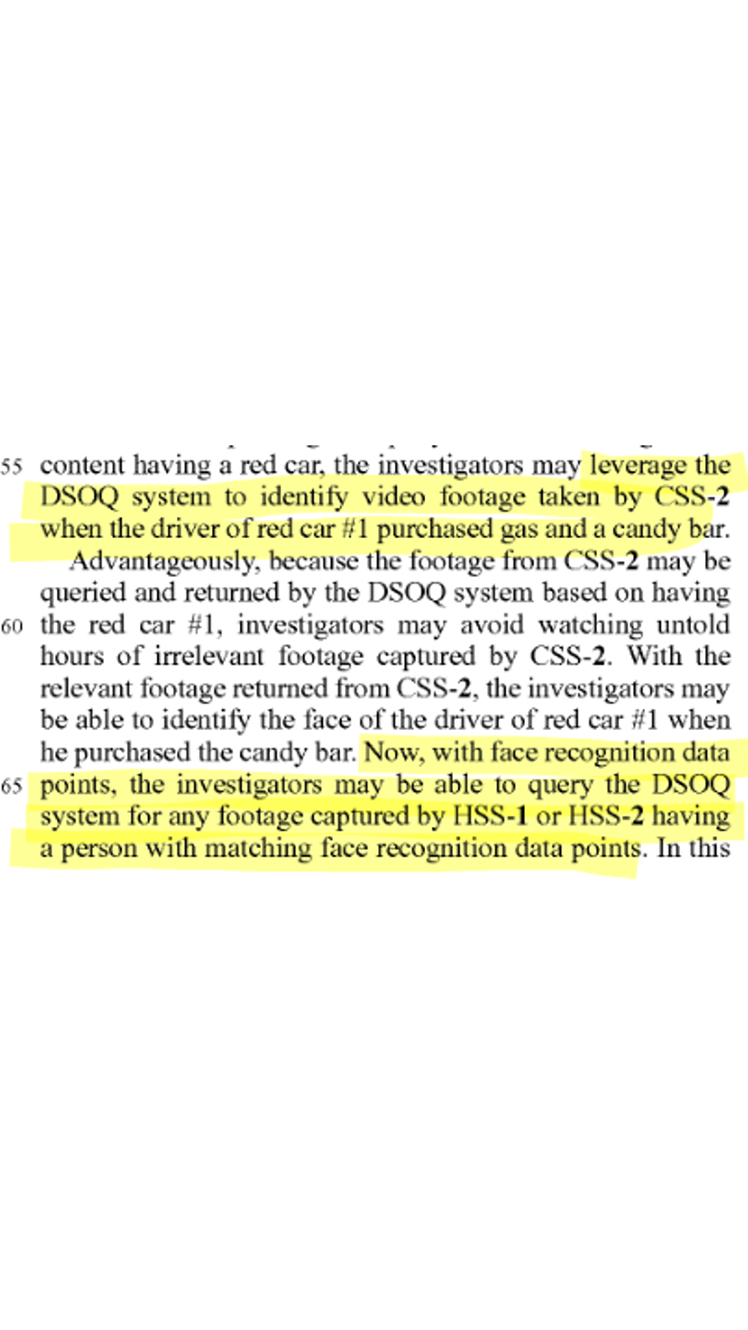 Patent excerpt discussing face-recognition data points