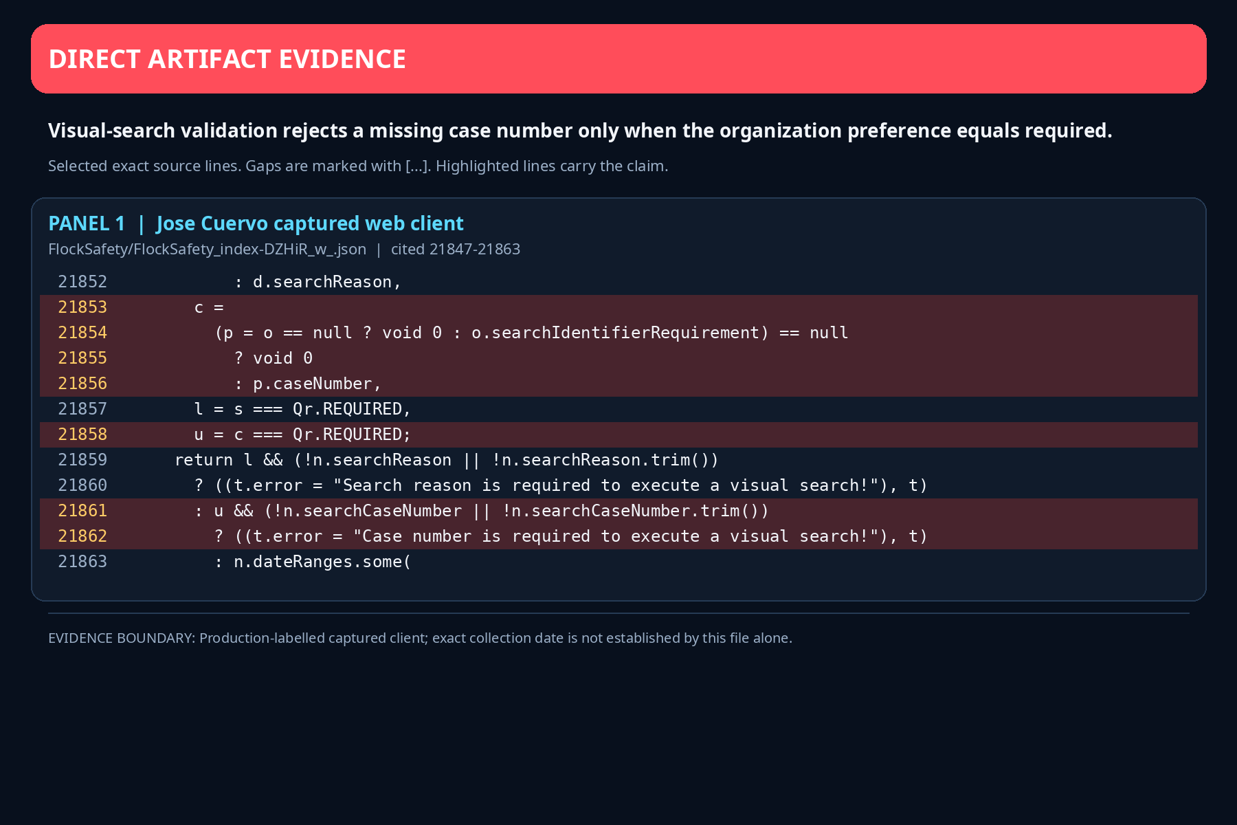 Code showing a missing visual-search case number rejected only when the preference is required