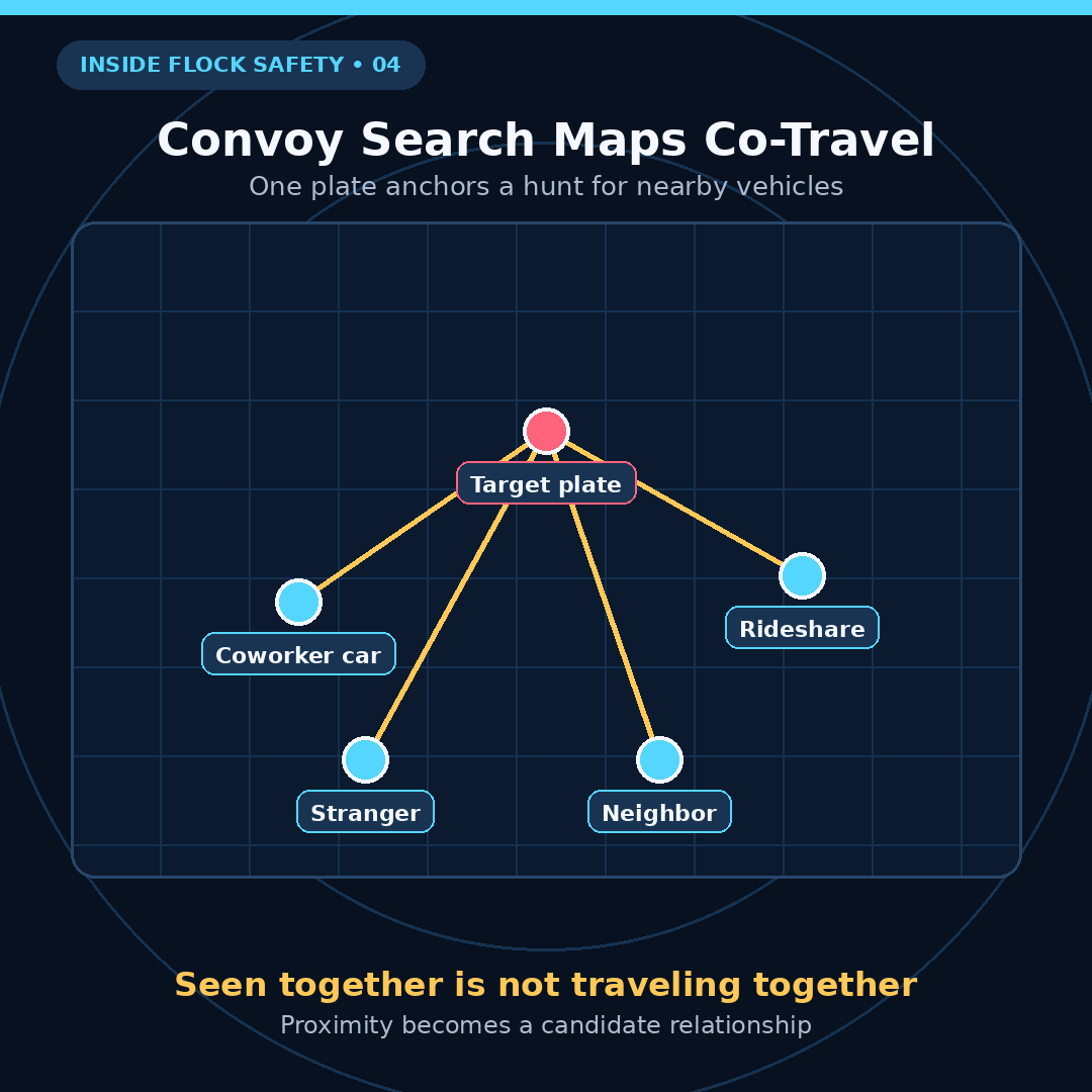 Explainer map: a target plate linked to nearby vehicles seen together