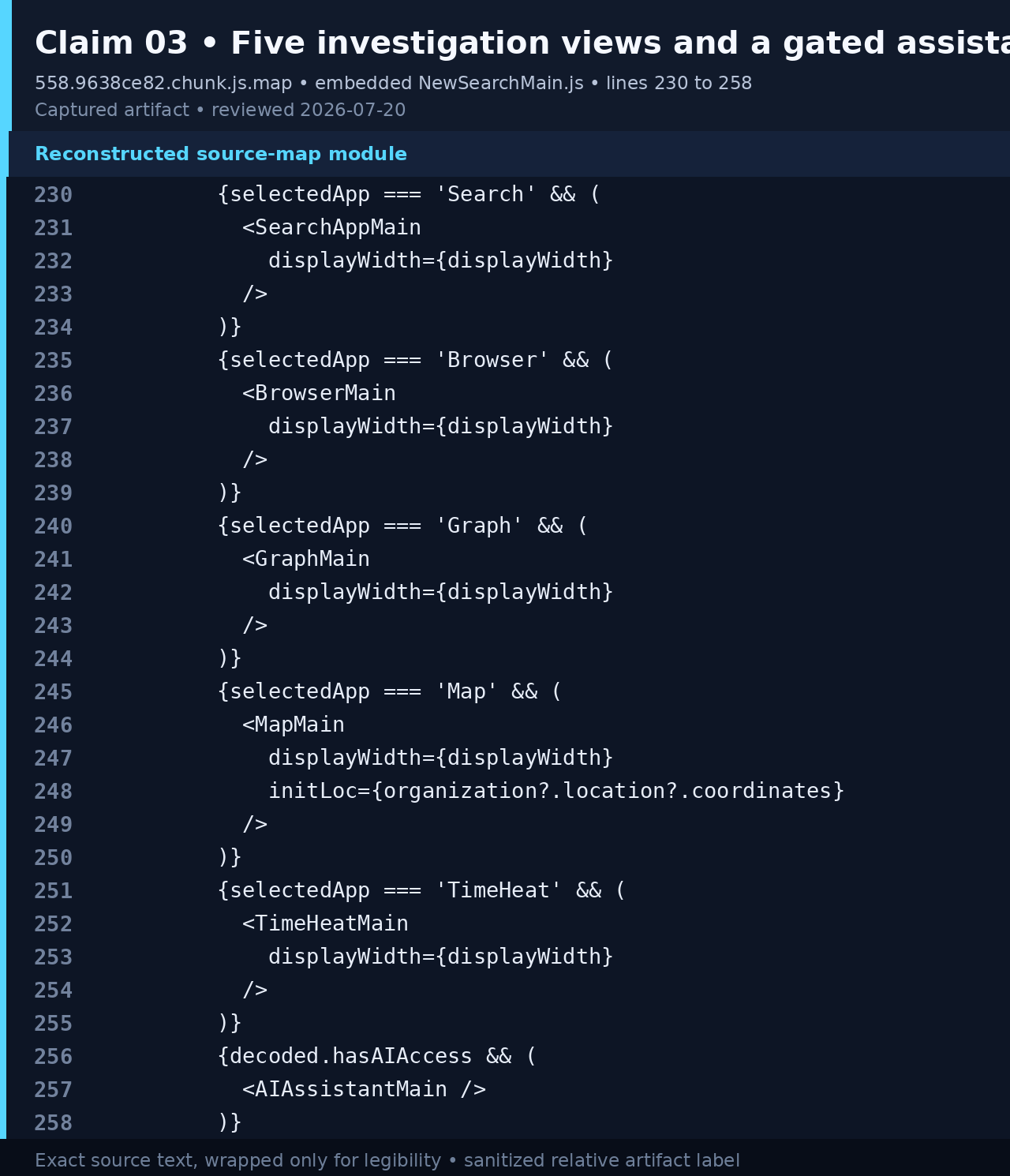 Code showing Search, Browser, Graph, Map, TimeHeat, and Ava rendering